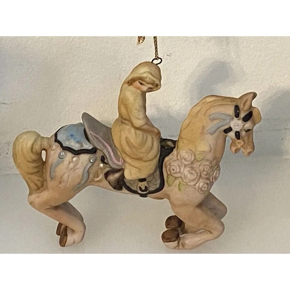 Vtg Willitts Design Hand Painted Ceramic Carousel Horse Ornament Lady On Pony